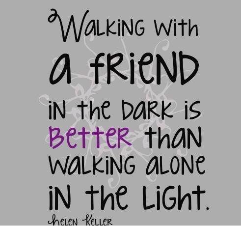 walking with friend in dark