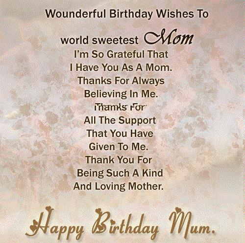 wishes and greetings for your loving mother on her birthday.